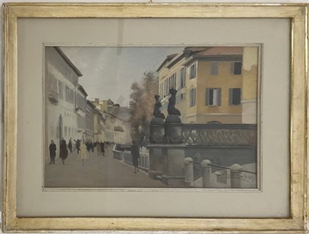 Ignoto di inizio XX secolo, "Il Ponte delle Sirenette Milano" olio su compensato (cm 23,5x3