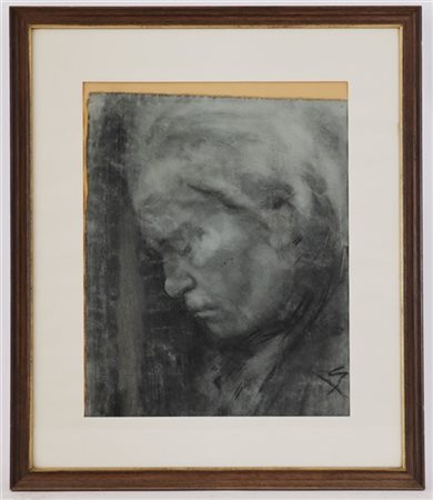 Marco Novati (Attr.) "Ritratto di profilo" carboncino su carta (cm 39x30) firmat