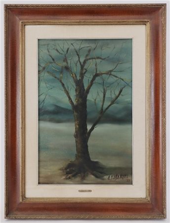 Astorre Baccarini "Paesaggio con albero" 1971, olio su tela (cm 60x40) firmato e