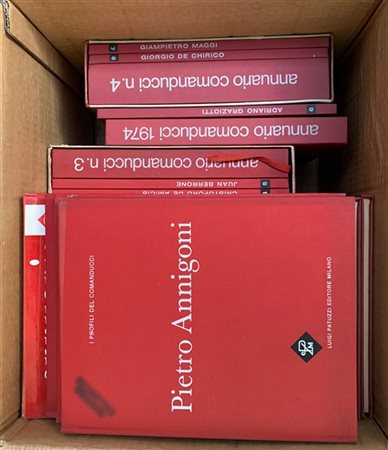 Cartone contenente vari annuari e monografie del Comanducci