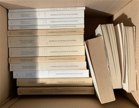 Cartone contenente quindici volumi illustrati sulle raccolte del Castello Sforz