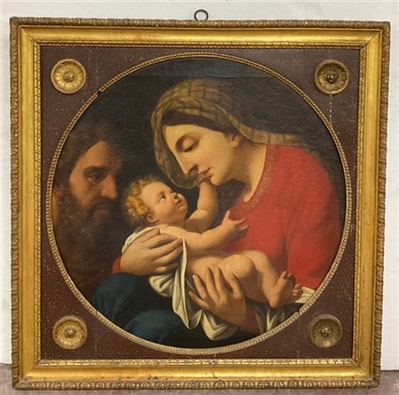 Scuola emiliana dell'inizio XIX secolo, Sacra Famiglia, olio su tela (cm 70x70)