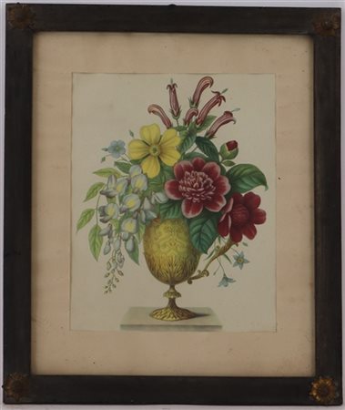 Lotto composto da tre stampe a colori raffiguranti vasi fioriti (cm 28x22) in c