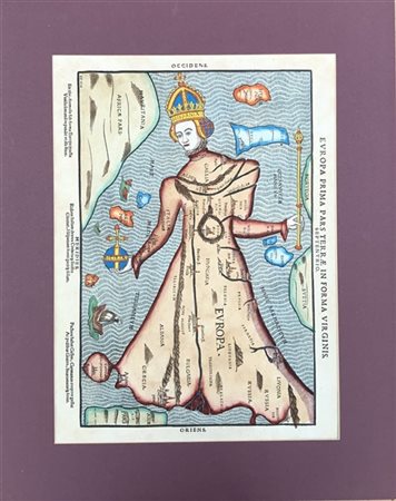 [MAPPE] - Coppia di mappe acquerellate raffiguranti l'Europa a forma di vergine