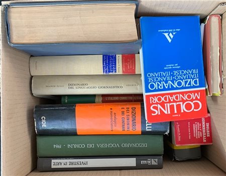 Lotto composto da un cartone contenente dizionari vari e uno contenente varie e