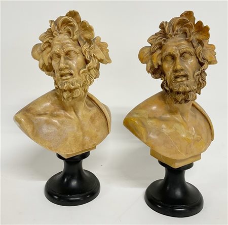 Amilcare Santini "Baccanti" due busti a finto marmo (h. cm 36) su basi in legno