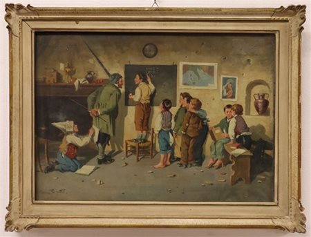 Gianni Rovatti "La lezione di matematica" olio su tela (cm. 50x70) Firmato in ba