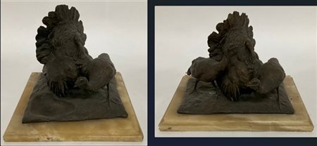 Guido Cacciapuoti Due sculture in bronzo raffiguranti "Tacchini" poggianti su ba