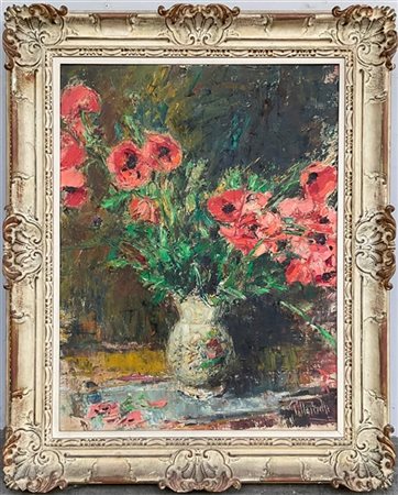 Uberto Pallastrelli Coppia di dipinti ad olio su tela raffiguranti "Composizioni