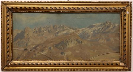 Ignoto di fine XIX secolo "Il Resegone" olio su tela applicata su cartone (cm 3