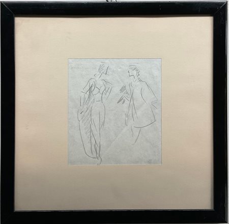 MARCELLO DUDOVICH "Due figure" matita su carta (cm 23x27) Al retro: studio a mat