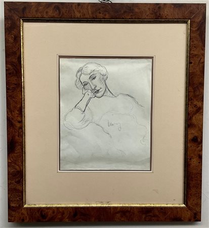 Piero Marussig "Donna pensosa" matita su carta (cm 25x20) Al retro: cartiglio. I