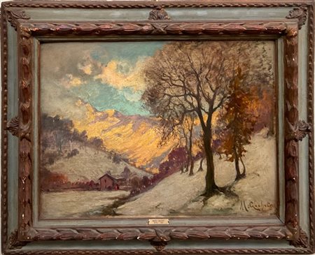 Mario Gachet "Montagne in Val Varaita" 
olio su compensato (cm 40x53)
Firmato in