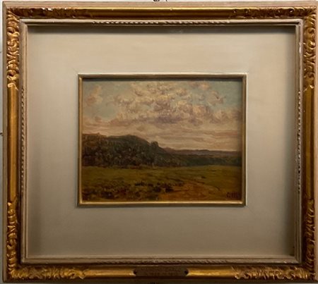 Carlo Mancini (Attribuito)

"Paesaggio" 
olio su cartone (cm 16x21)
Monogrammato