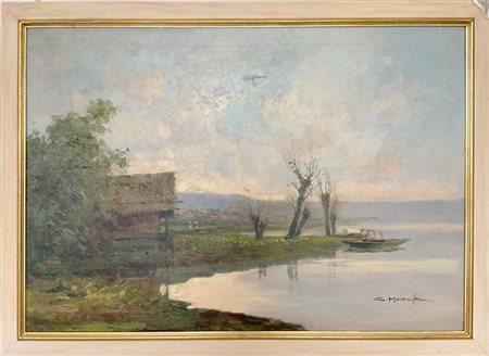 Cleto Moiraghi "Scorcio lacustre" olio su tela (cm 70x100) Firmato in basso a de
