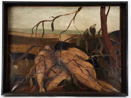 Mario D'Anna "Figure in un paesaggio" 1964, olio su tela (cm 60x80) firmato e da