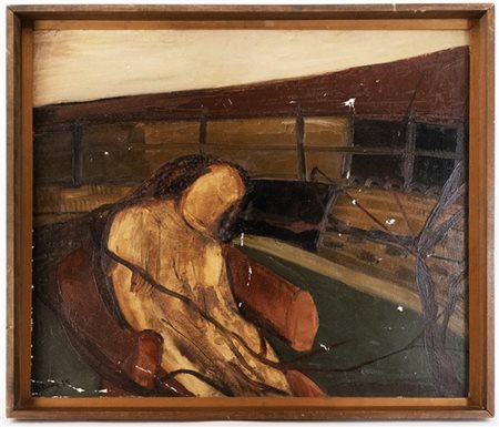Mario D'Anna "Figura seduta" 1965, olio su tela (cm 60x80) firmato e datato in b