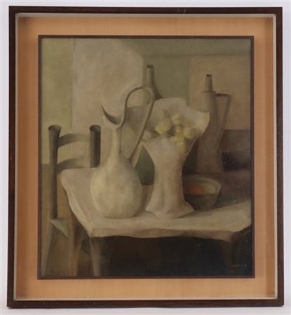 Gabaglio "Natura morta con vasi e brocca" olio su compensato (cm 49x44) firmato