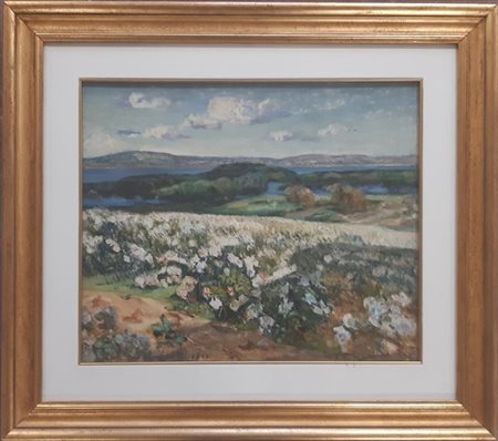 Emmanuel Charles Benezit "paesaggio mediterraneo", olio su tela (cm 47x55), firm