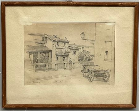 Arturo Ferrari "Il carretto" 
matita su carta (cm 18x26)
Firmato in basso a sini