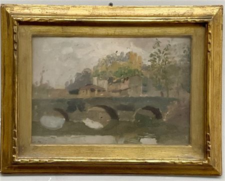 Arturo Ferrari "Ponte a Castiglione Olona" 
olio su cartone (cm 21x30)
Firmato i