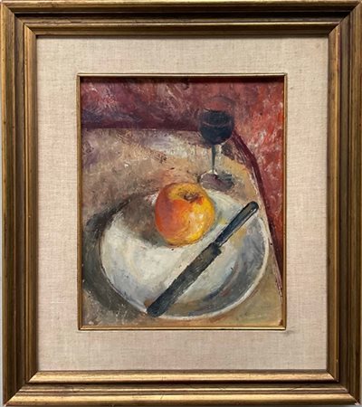Donato Frisia "Mela nel piatto" 1944, olio su tavola (cm 31x25) Firmato e datato