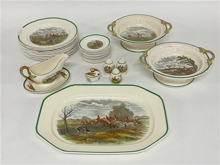 Manifattura di Copeland. Parte di servizio in ceramica decorato a scene di cacc