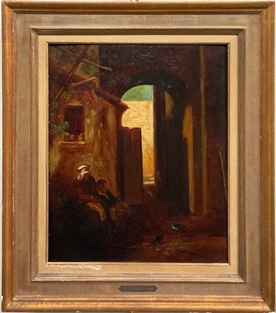 Scuola francese del XIX secolo

"Vicolo di paese" 
olio su tavola (cm 40x32)
Al