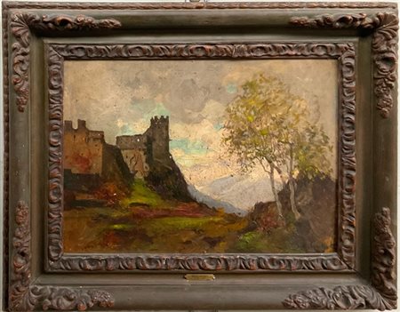 Mario Gachet "Paesaggio con castello" 
olio su cartone (cm 36x45)
Firmato in bas