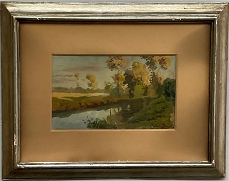 Arturo Ferrari "Scorcio fluviale" 
olio su cartone (cm 13,5x23)
Firmato in basso