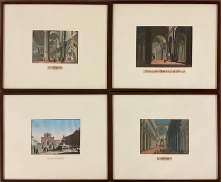 Gruppo di quattro riproduzioni raffiguranti monumenti e chiese italiane (cm 14x