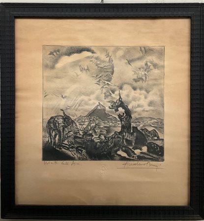 Anselmo Bucci "Uscita dall'arca" 
incisione a puntasecca (cm 34,5x36)
Firmata in