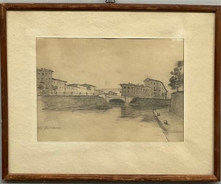 Arturo Ferrari "Darsena" 
matita su carta (cm 17,5x25,5)
Firmato in basso a sini