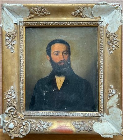 Ignoto lombardo del XIX secolo, "Ritratto virile", olio su tela (cm 20x17). In