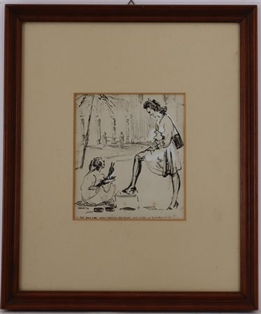 Firma indecifrata "Toi donnes deux francs de plus..." china e acquerello su car