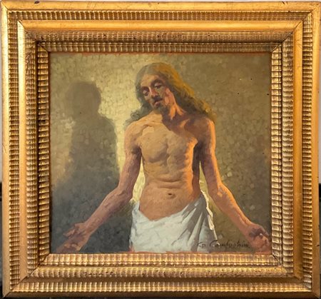 Gianfranco Campestrini "Cristo Redentore" olio su compensato (cm 44x49). Firmato