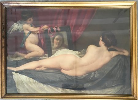 Ignoto "Venere allo specchio" riproduzione su cartone (cm 48x70) In cornice