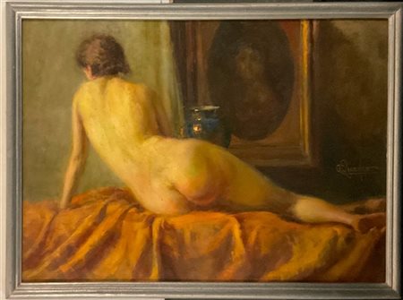 Gianni Quaglio "Nudo di schiena" olio su compensato (cm. 50x69) Firmato a destra