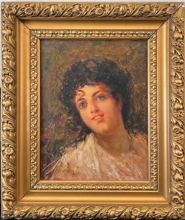 Scuola dell'inizio del XX secolo, "Ritratto femminile" olio su tela (cm. 45x35)