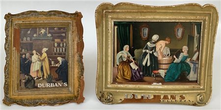 Lotto di due stampe pubblicitarie vintage da tavolo dell'azienda Durban's in co