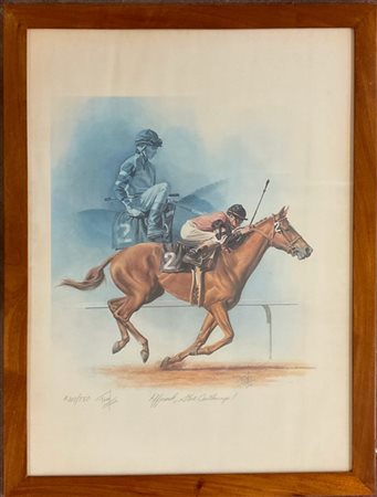 Lotto composto da due litografie di diversa epoca ed un poster con soggetto equ