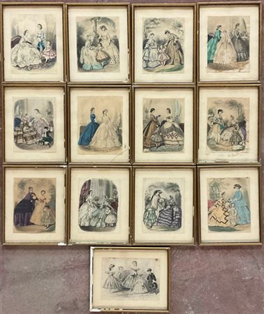 Lotto composto da diverse litografie inerenti la moda ed altri soggetti, in cor