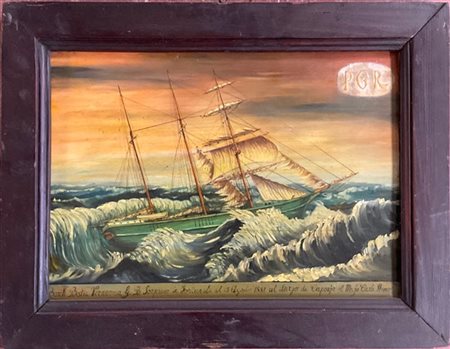 Arte popolare del secolo XIX. Ex voto con soggetto marinaro dipinto ad olio su