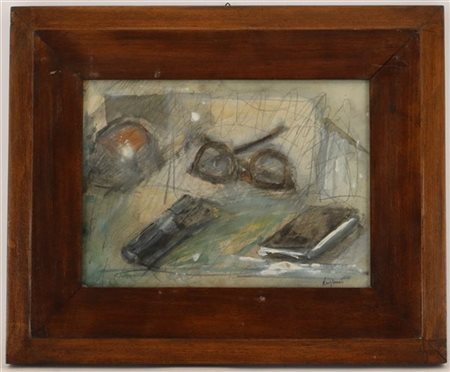 Vittorio Ruglioni "Oggetti" e "Vaso nella Piazza", due tecniche miste su carta i