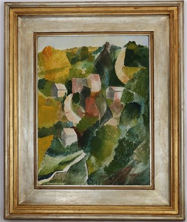 Paolo Meneghesso "Val S. Giorgio" 1982, tecnica mista su tela (cm 59x44) firmato