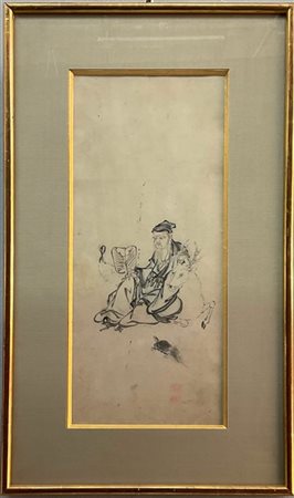 Tre dipinti su carta raffiguranti divinità, figure e paesaggi 
Giappone, sec. X