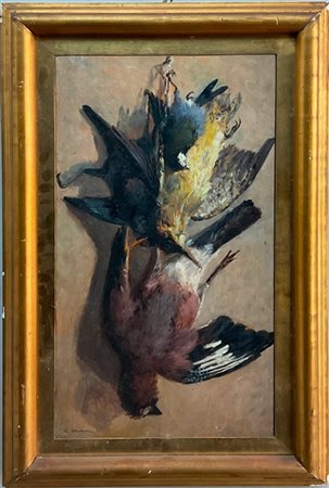 Guglielmo Micheli "Cacciagione" 
olio su compensato (cm 54x29)
Firmato in basso