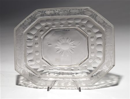 Ciotola ottagonale in vetro di Murano con profilo finemente decorato all'acido