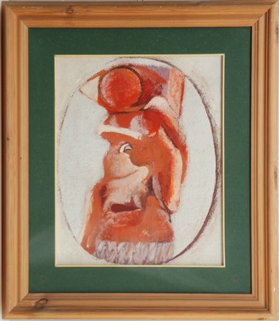 Firma indecifrata. "La moda virtuosa" 1958 olio su tela (cm 43x35) Firmato e ti