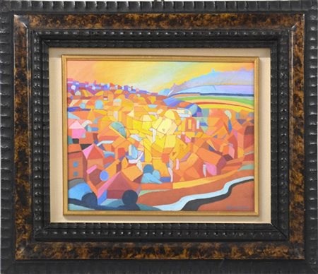 Enrico Carnevale Schianca "Città incandescente" 
acrilico su tela (cm 20x25), fi